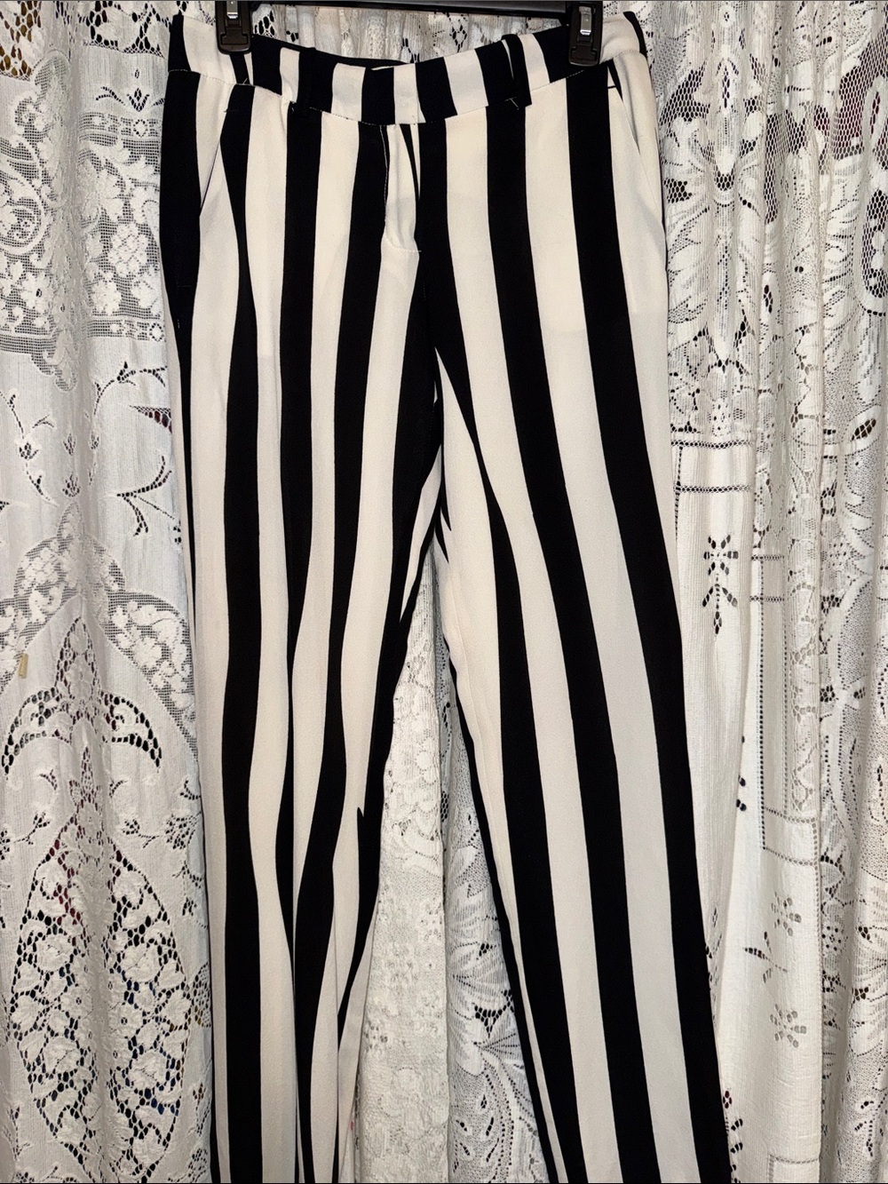 A.L.C. Black and White Vertical Stripe Straight-Leg Pants
